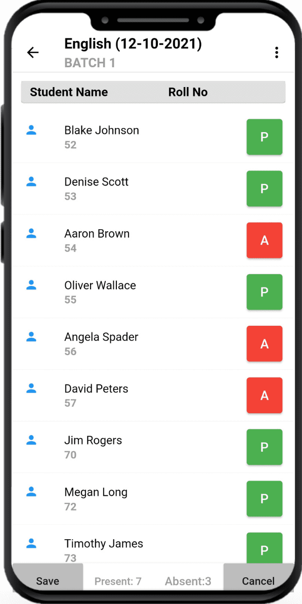 taking attendance on the school ERP mobile app