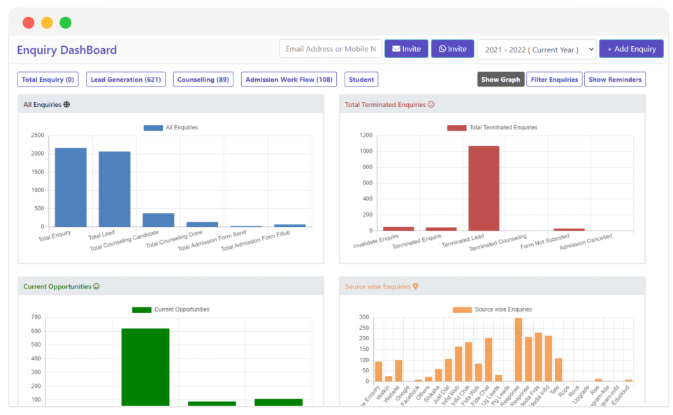 enquiry CRM dashboard in EduCloud